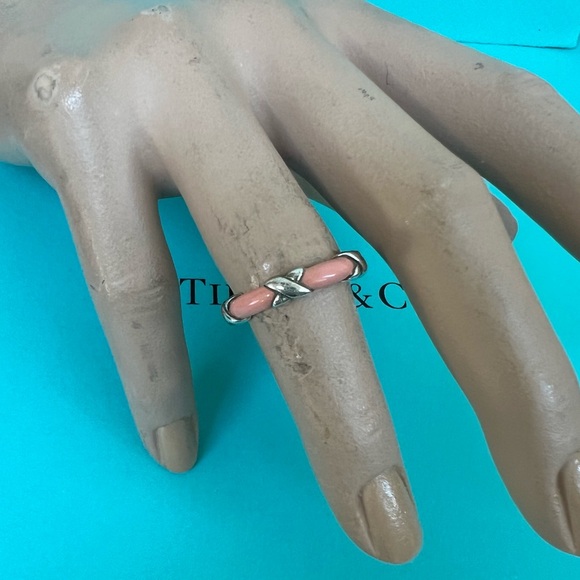 🔴Authentic TIFFANY & CO VINTAGE Pink Enamel X Design Band / Ring 🔴 - Picture 2 of 8